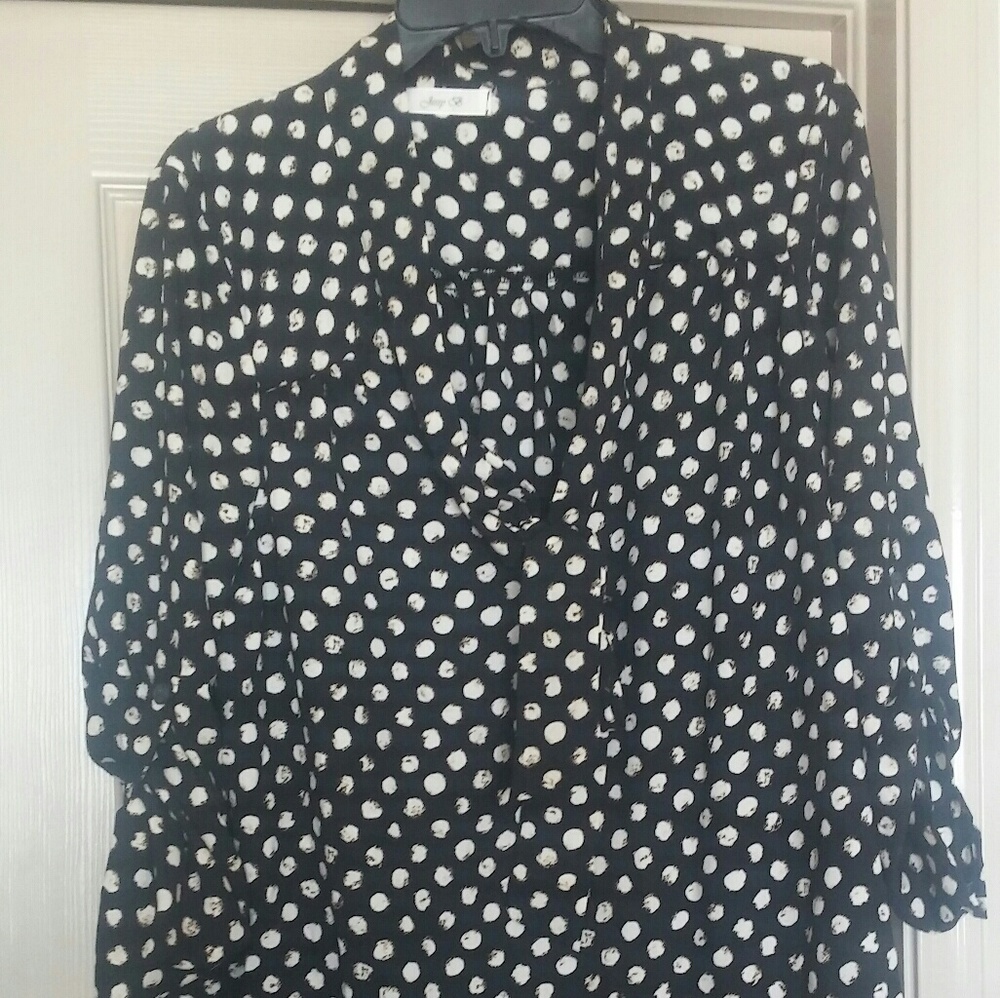Modcloth Jessy B polka dot neck tie blouse